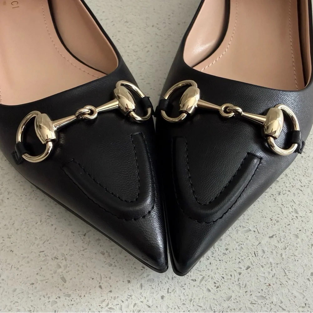 Gucci Erin Ballet Flats Black Leather Size EU 39 US 9 - Picture 6 of 10